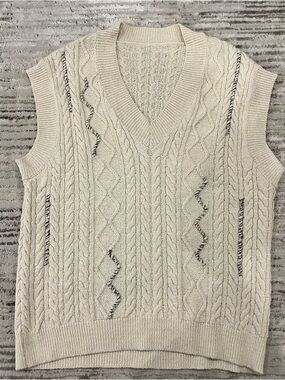 Cream Cable Knit V-Neck Sweater Vest